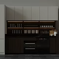 Modern Kitchen Interior With White Brown Cabinets Black Marble Countertop And Under Cabinet Lighting