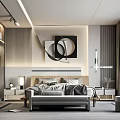 Modern Bedroom Interior With King Bed Decorative Art Nightstand And Ambient Lighting