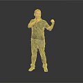 Man In Dark Blue Shirt Gray Pants Posing With Boxing Gestures On Gray Background