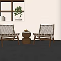 Accent Chairs with Woven Wooden Frame Near Small Round Table Wall Shelf Plant and Books