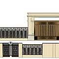 Modern Entrance Gate Design With Metal Railings And Stone Pillar Structure