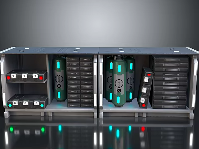 Modern Data Center Server Rack With Multiple Servers Green Red Indicators 3d model