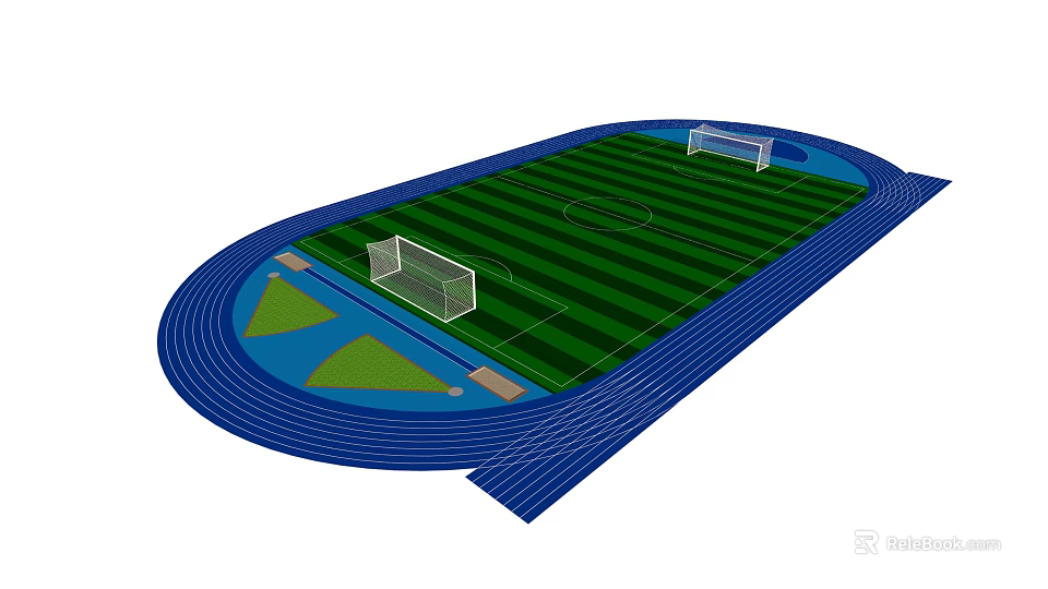 Outdoor Sports Stadium With Green Soccer Field Blue Running Track And Goalposts For Fitness 3d model 