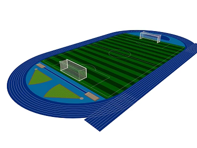 Outdoor Sports Stadium With Green Soccer Field Blue Running Track And Goalposts For Fitness 3d model