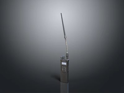 Modern Silver Weapon Featuring Long Antenna And Control Screen On Gray Background 3d model