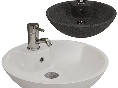 Modern Round White and Black Countertop Washbasin with Chrome Faucet Design 3d model