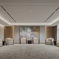 Modern Reception Room Interior Design With Beige Sofa Wooden Walls Large Decorative Painting Carpet And Lighting