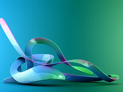 Colorful Abstract Curved Sculpture With Shiny Gradient Finish On Blue Green Background 3d model