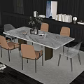 Modern Dining Table Set With Marble Top Brown Leather And Clear Acrylic Chairs