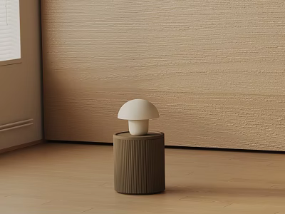 Minimalist Cylindrical Wooden Side Table with White Dome Top in Modern Neutral Living Room 3d model