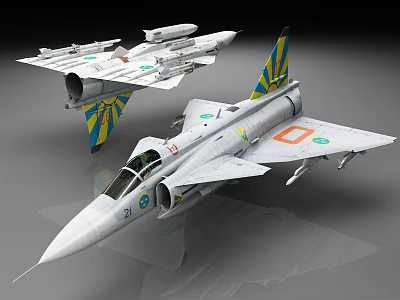 Detailed Military Fighter Jet Models With Yellow Blue Tail And Number 2 Design 3d model