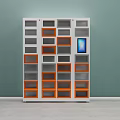 Contemporary Storage Cabinet with White and Orange Compartments Featuring Blue Screen 3d model