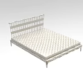White Double Bed Frame With Striped Headboard And Diamond Patterned Mattress 3d model