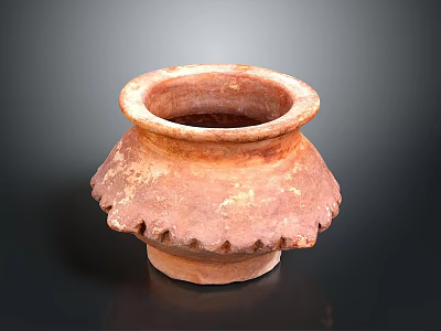 Antique Reddish Brown Terracotta Vase With Wide Mouth And Scalloped Edges 3d model