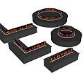 Modern Fireplaces In Various Shapes With Burning Flames And Sleek Black Design