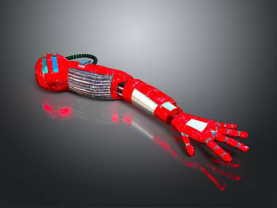 Red Bionic Robotic Arm With Mechanical Joints And Electronic Components 3d model