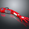 Red Bionic Robotic Arm With Mechanical Joints And Electronic Components 3d model