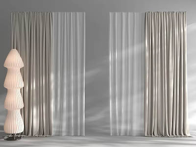 Modern Light Beige Curtains With Sheer Panels And Elegant Light Filtering Design 3d model