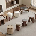 Various Modern Stools With Different Designs Wooden Rattan And Soft Cushions For Living Room