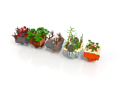 Small Potted Plants With Various Styles Decorative Stones And Colorful Accents 3d model