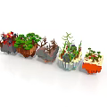 Small Potted Plants With Various Styles Decorative Stones And Colorful Accents