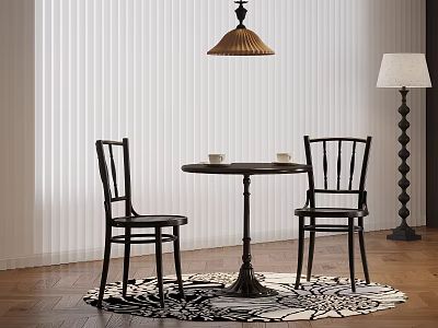 Cozy Dining Space With Window Blinds Pendant Light Wooden Table Two Chairs Rug And Floor Lamp 3d model