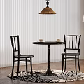 Cozy Dining Space With Window Blinds Pendant Light Wooden Table Two Chairs Rug And Floor Lamp