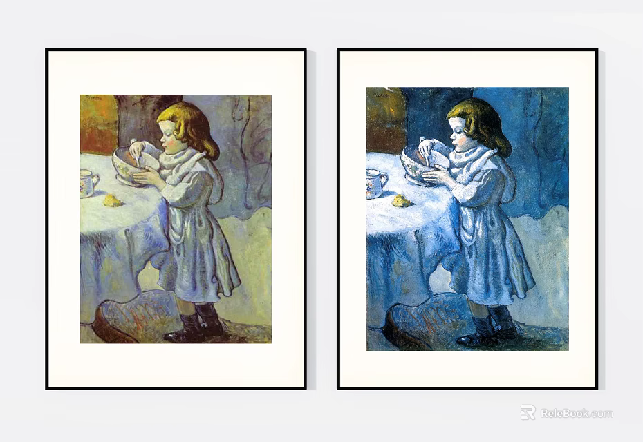 Two Framed Portrait Paintings of Young Girl by Table with Cup and Plate 3d model 