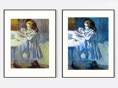 Two Framed Portrait Paintings of Young Girl by Table with Cup and Plate 3d model