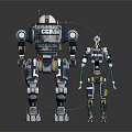 Humanoid Robots With Different Sizes Standing Together In Detailed Mechanical Design 3d model