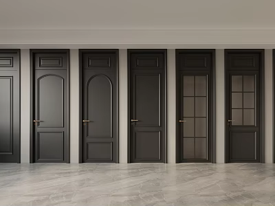 Black Hinged Doors With Various Designs Glass Panels Solid Panels And Golden Handles 3d model