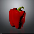 Fresh Ripe Red Bell Pepper with Vibrant Green Stem Isolated on Dark Background