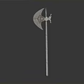 Medieval Polearm Weapon With Axe Blade Spear Tip And Ornate Metal Shaft Design