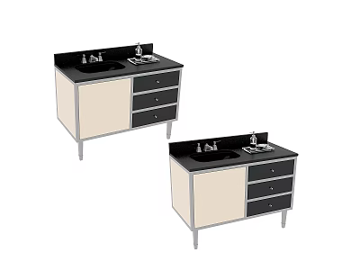 Two Modern Bathroom Vanities With Black Countertop Sinks Drawers And Metal Legs 3d model
