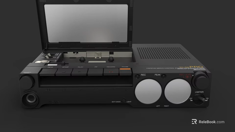 Black Dual Cassette Deck Headphone Speaker System With Control Knobs And Buttons 3d model 
