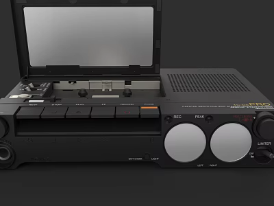 Black Dual Cassette Deck Headphone Speaker System With Control Knobs And Buttons 3d model