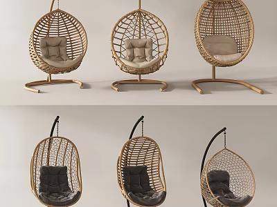 Wicker Hanging Chairs With Comfortable Cushions And Various Designs For Indoor Use 3d model