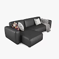 Comfortable Casual Sofa Set with Light Blue Dark Gray Featuring Pillows Throw Blanket and Ottoman 3d model
