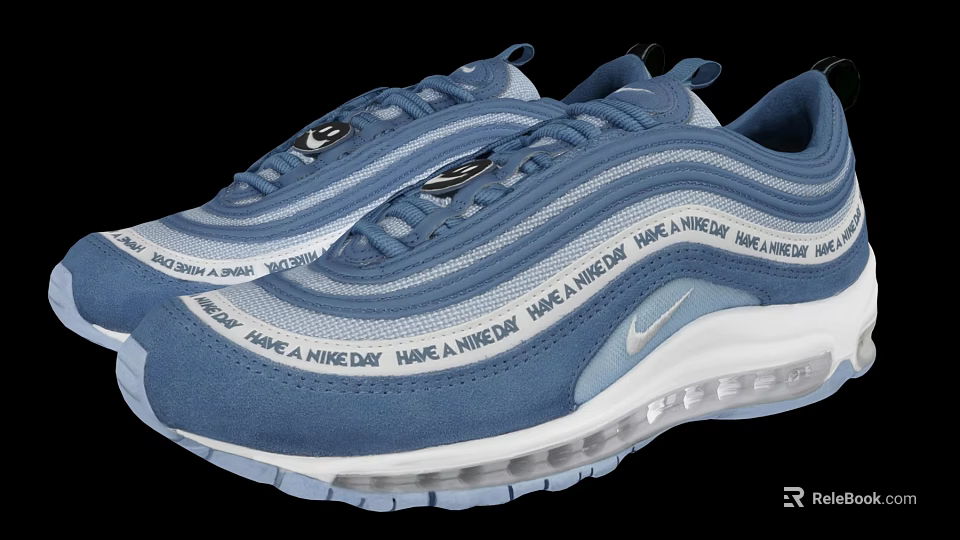 Blue Nike Air Max Shoes Featuring HAVE A NIKE DAY Text And White Air Cushion 3d model 