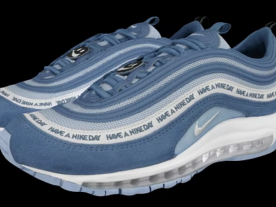 Blue Nike Air Max Shoes Featuring HAVE A NIKE DAY Text And White Air Cushion 3d model