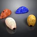 Colorful Textured Caterpillars in Red Brown Blue White and Yellow on Dark Background