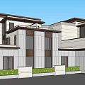 Modern Chinese Style Townhouse Exterior Design With Two Story Grand Entrance And Stone Pillars