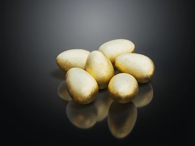 Golden Egg Shaped Ornament Decorative Set on Black Smooth Reflective Surface 3d model