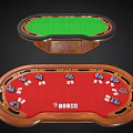 Poker Entertainment Table With Red Green Felt Surfaces Wooden Frame Chips And Dice