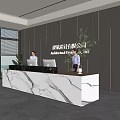 Modern Reception Desk with Marble Countertop and Vertical Light Stripes in Office Space