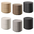 Stylish Round Nightstands in Light Wood and Gray with Drawers Layered Design and Color Options