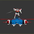 Game Movie Robot Character On Blue Red Flying Vehicle With White Silver Armor Red Wings