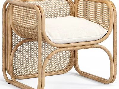 Modern Natural Rattan Woven Single Sofa With Soft White Cushion Ideal For Cozy Living Space 3d model