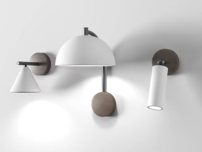 Modern Wall Lamps With Dome Conical Shades And Wooden Accents 3d model