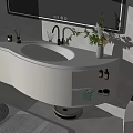Modern Curved Vanity With White Sink LED Mirror And Decorative Storage